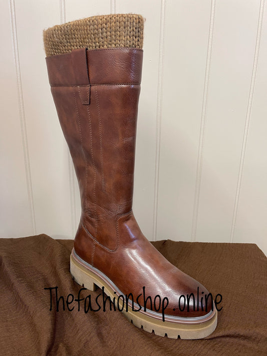 Marco Tozzi chestnut faux leather calf length boot  sizes 4-9