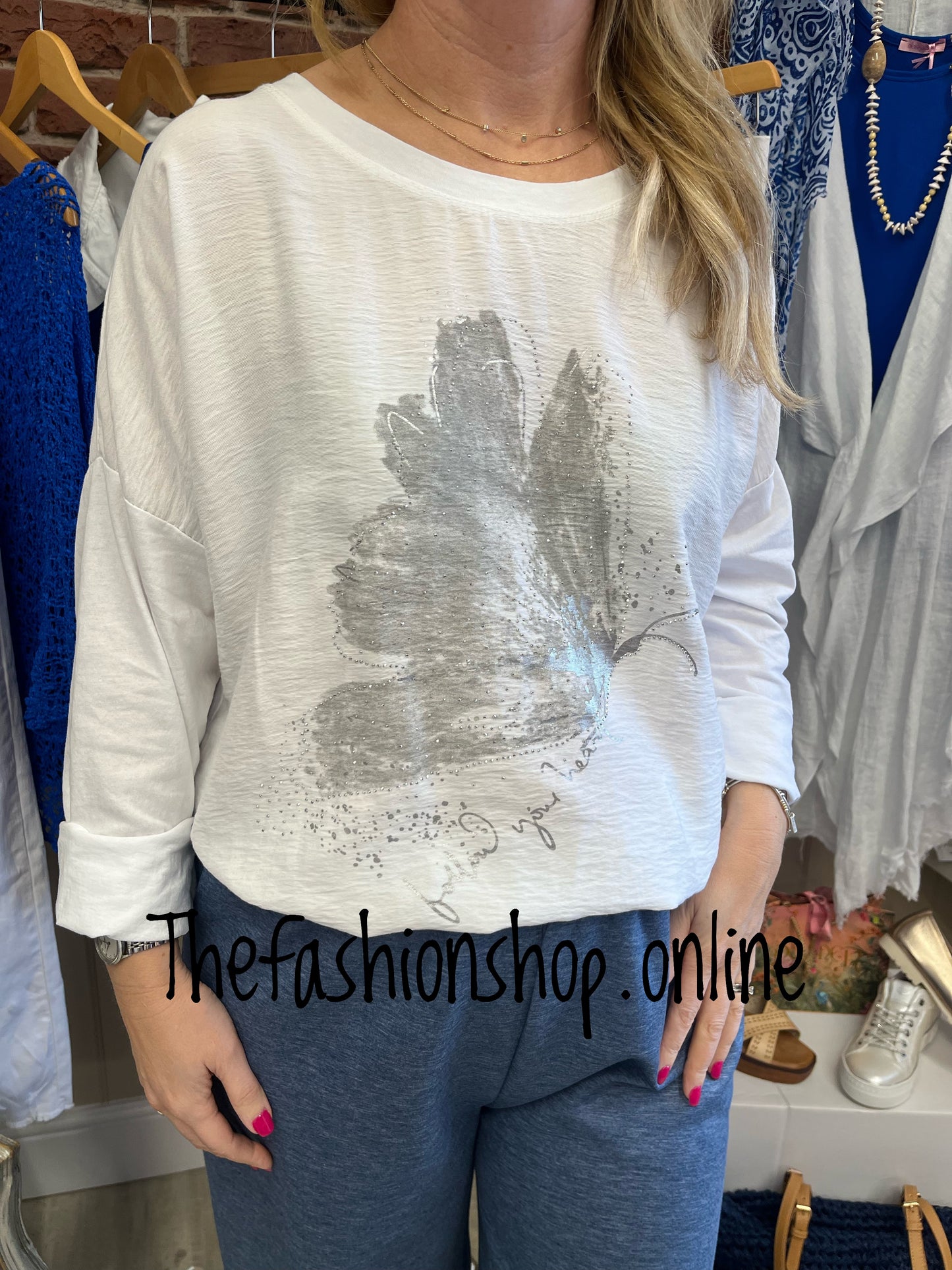 Violet white butterfly top 10-16