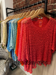 Coral popcorn open knit top 10-20
