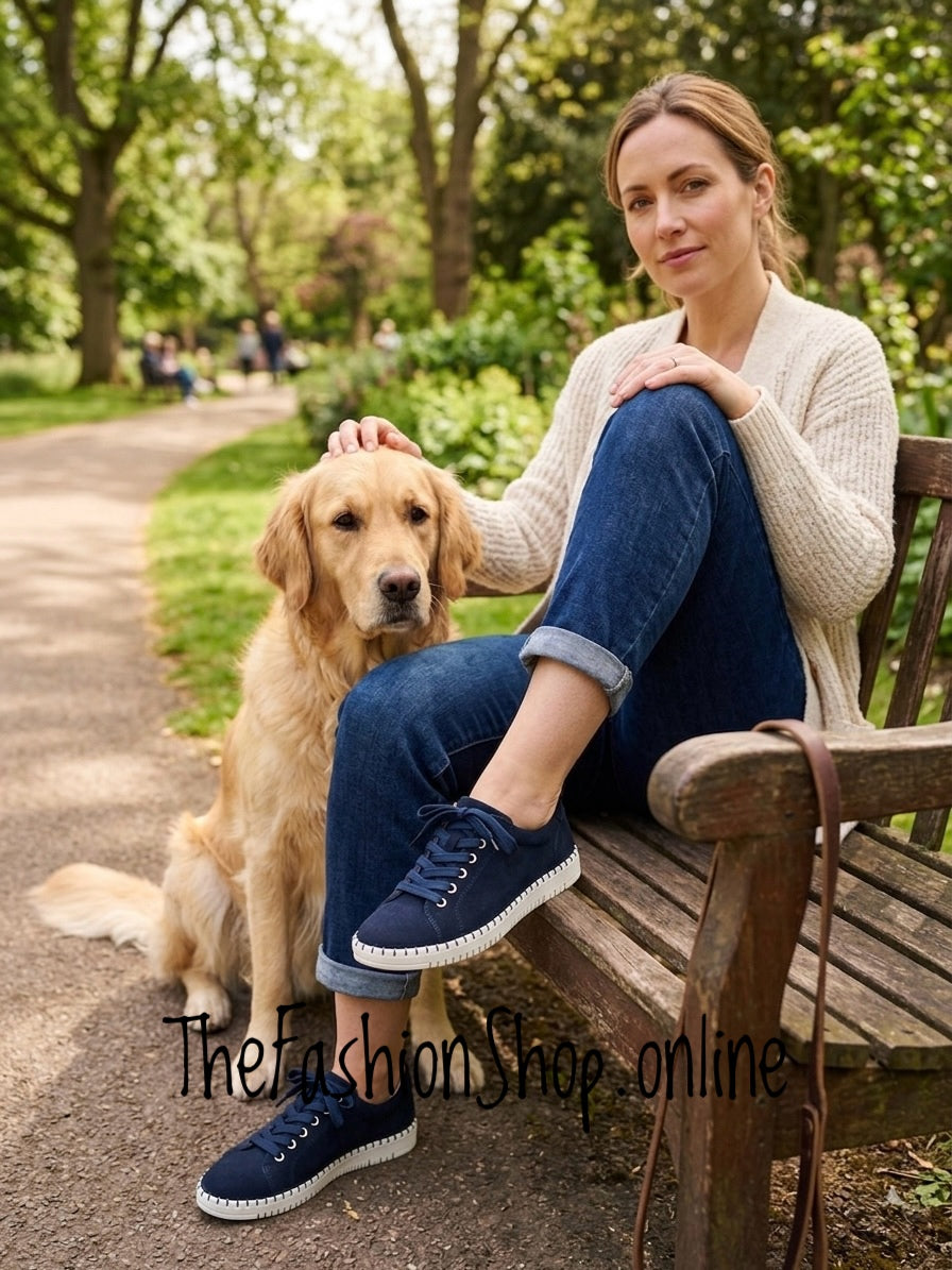 Jo & Joe Cadiz navy leather suede trainer sizes 4-8