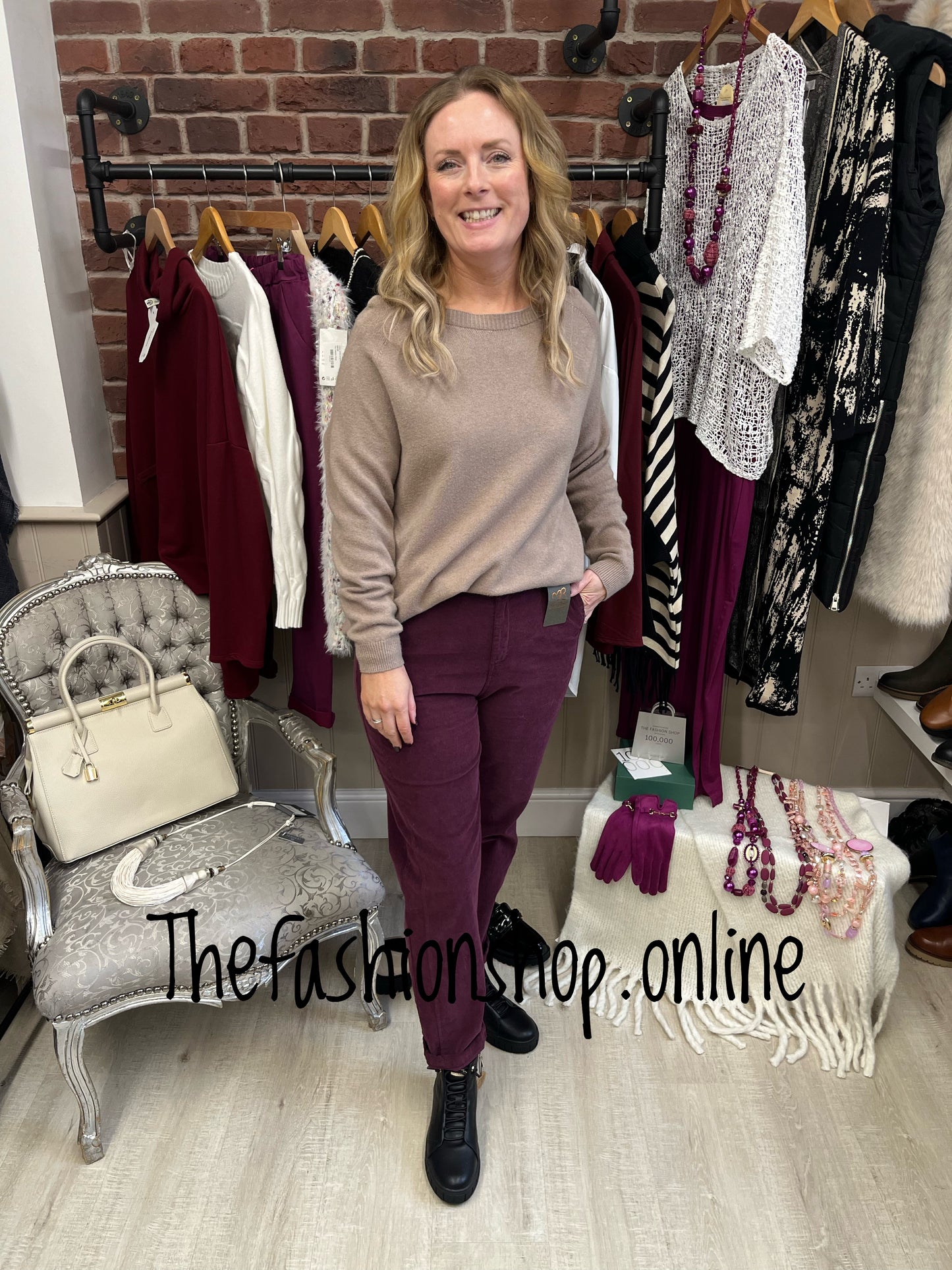 Sienna wine fine cord trousers sizes 10-20