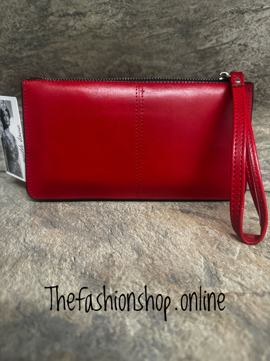 Red small clutch bag with wrist strap