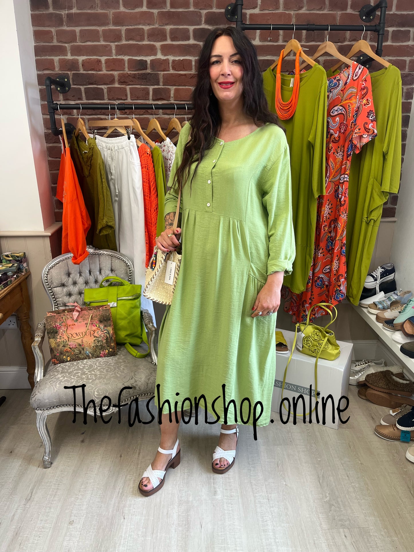 Polly olive relaxed pocket dress 10-16