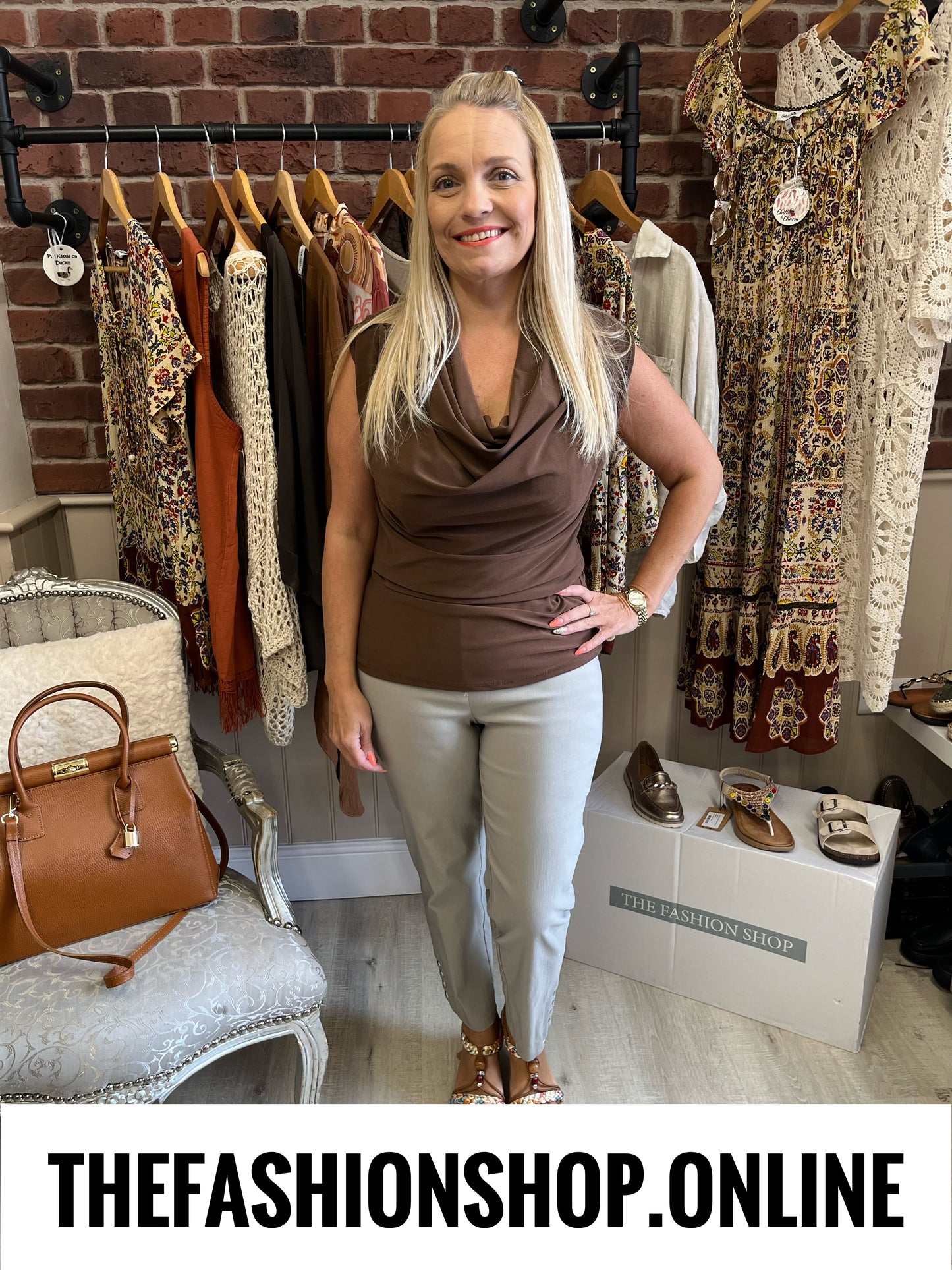 Tori brown cowl neck top 8-14