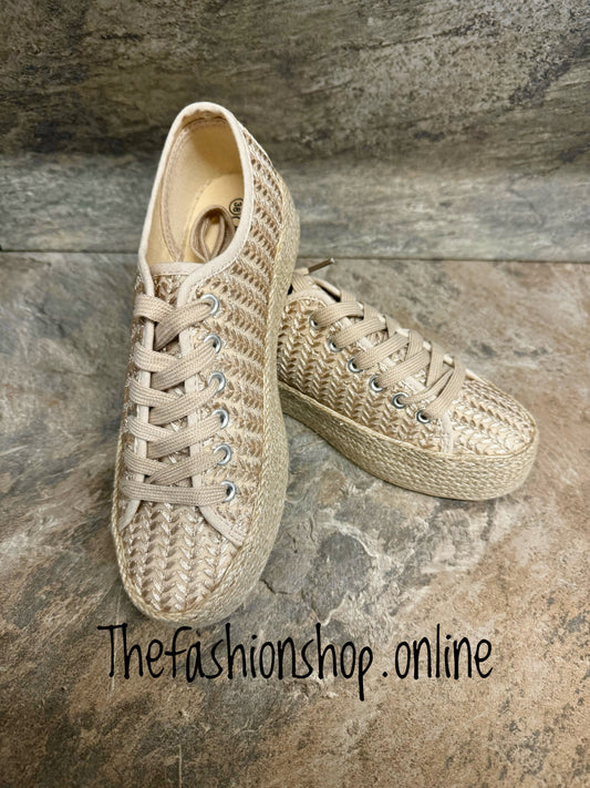 Sand cornrow platform espadrille sizes 3-8