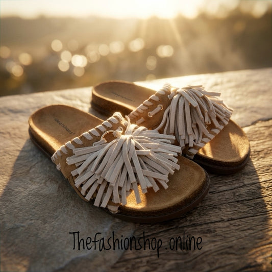Jasmine camel boho tassel sandals sizes 3-8 (36-41)