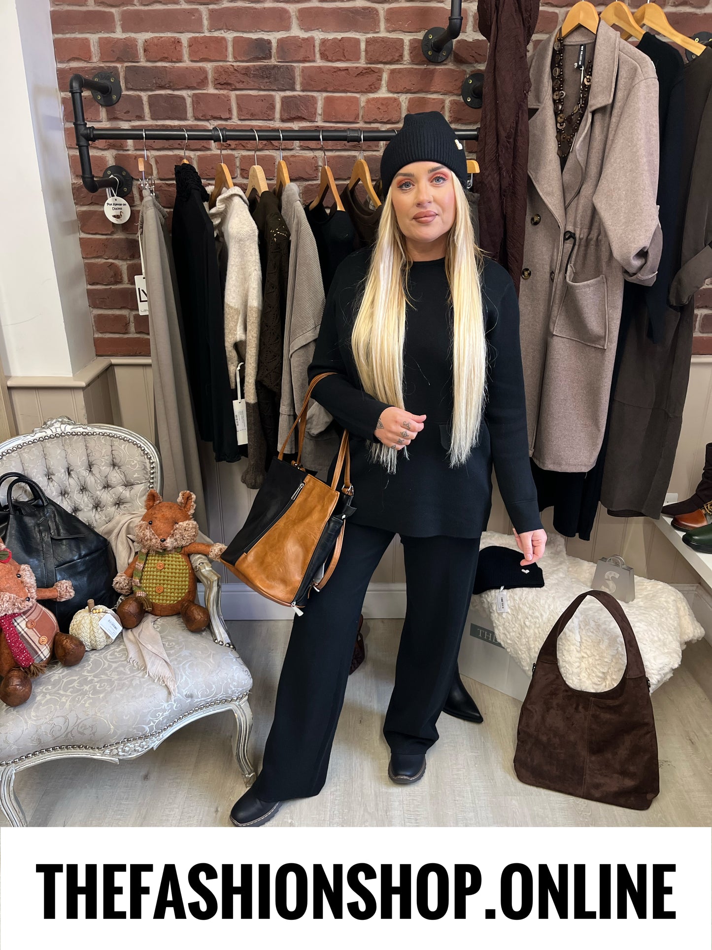 Tasha black cashmere mix co-ord 10-16