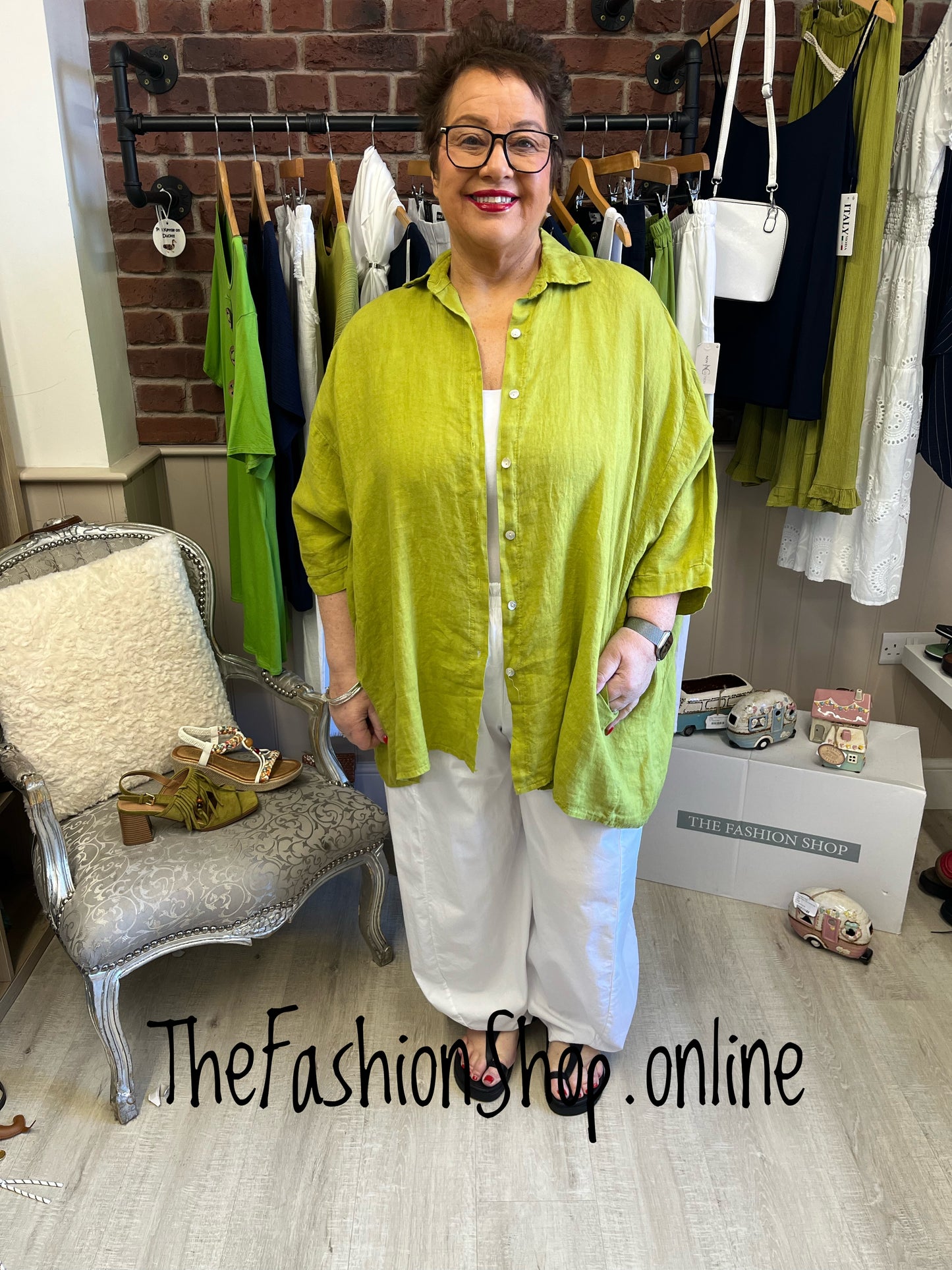 Paige olive linen shirt 16-22