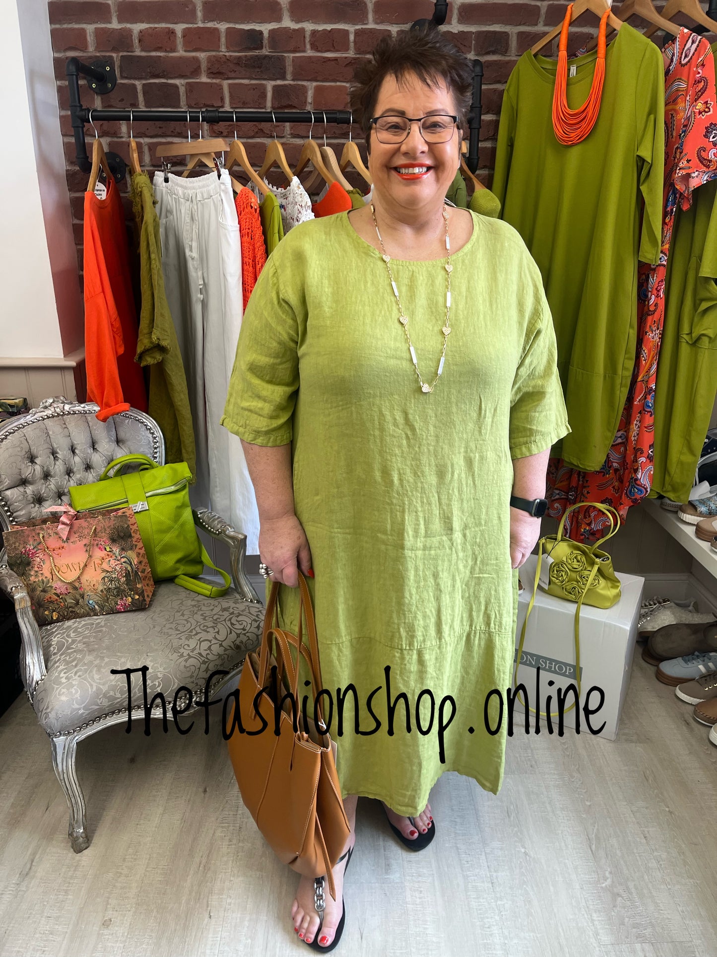 Keira olive cocoon dress with straight hem 16-22