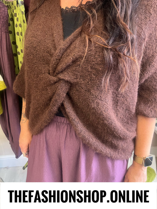Evelyn brown twist front wool mix jumper 10-18