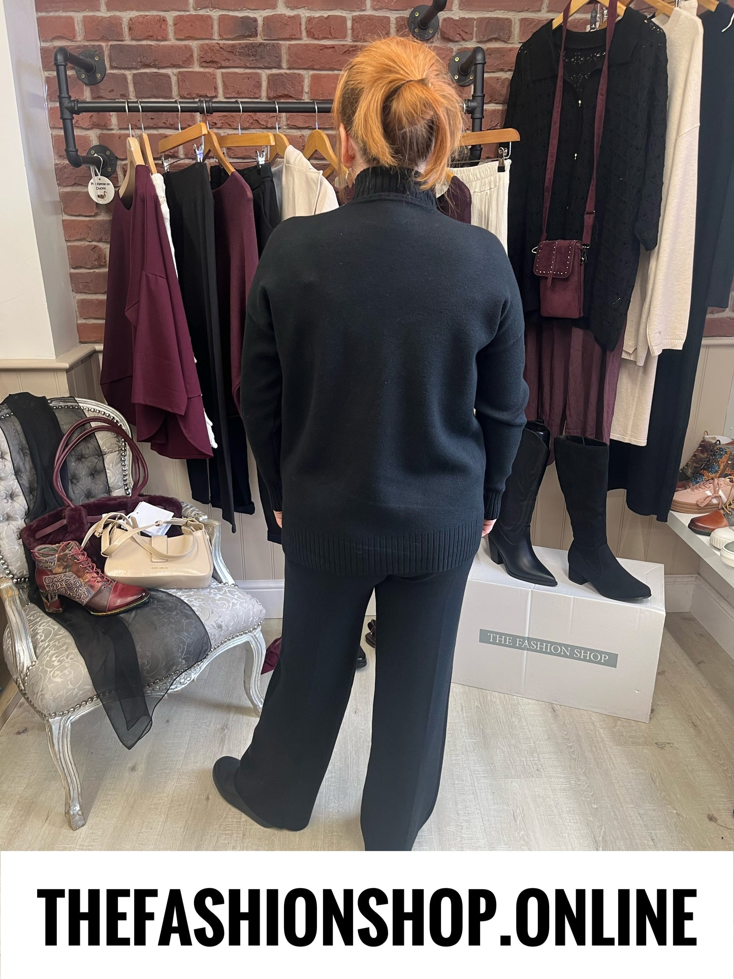 Larna black cashmere mix co-ord 8-16