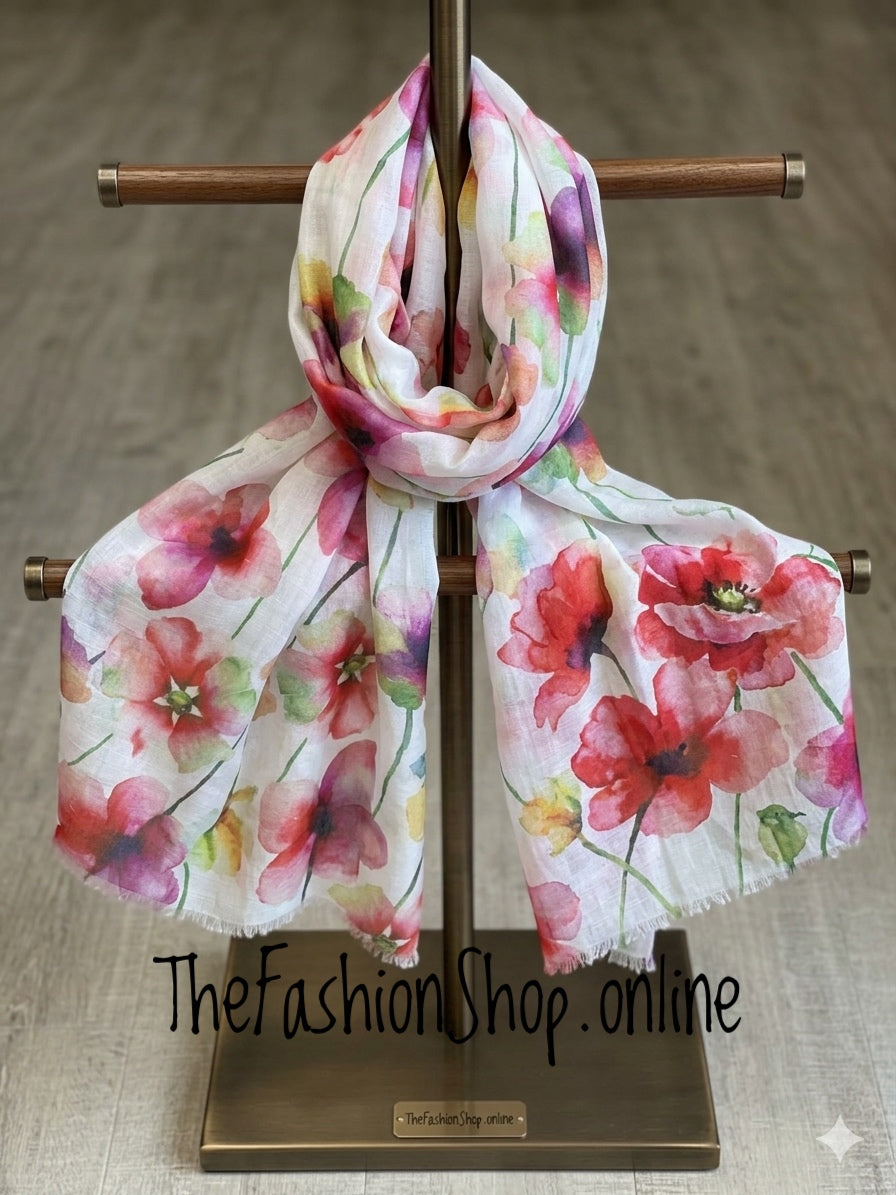 Pink watercolour pansy scarf