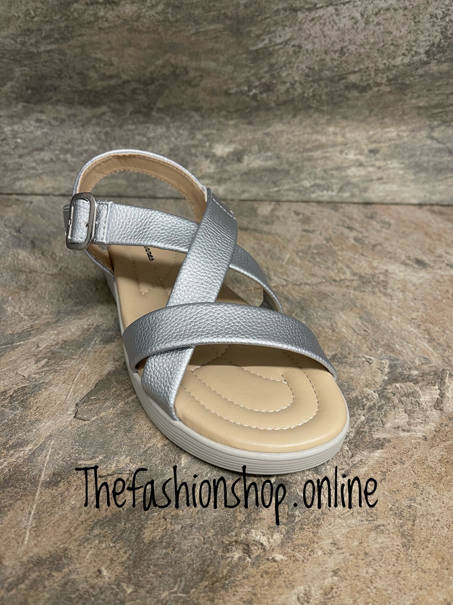 Silver low wedge strappy sandals sizes 3.5-7