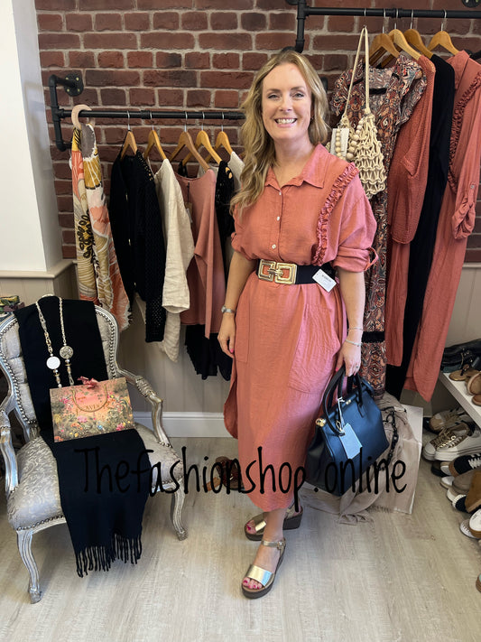 Pippa brick side ruffle dress 10-16