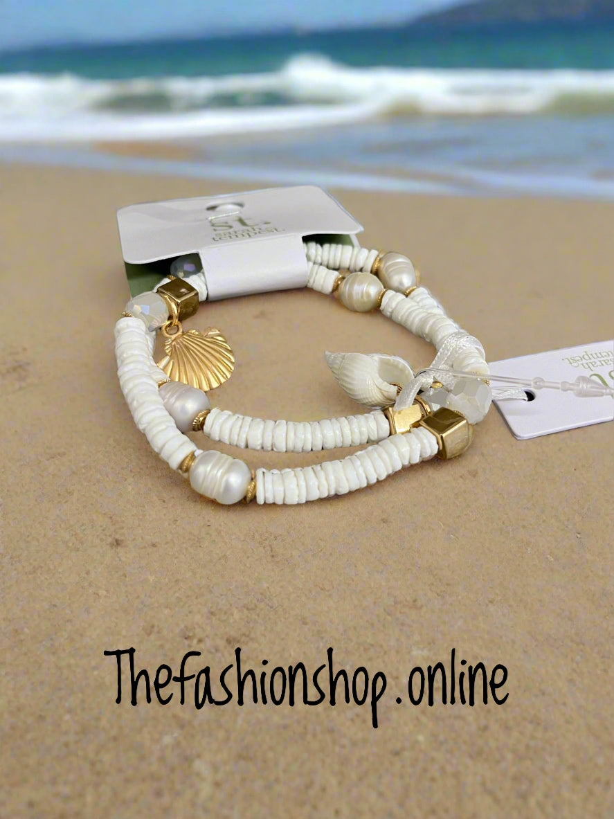 Sarah Tempest white seashell bracelets
