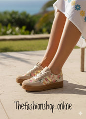 Sadie gold floral embroidered trainers sizes 3-8 (36-41)
