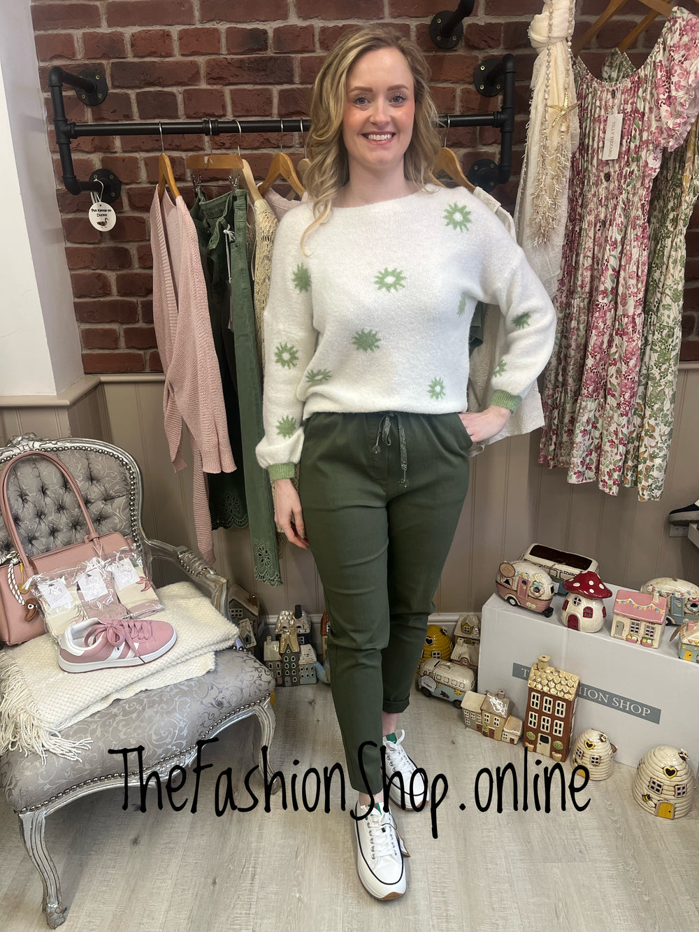 Kara green and beige wool mix jumper 8-16