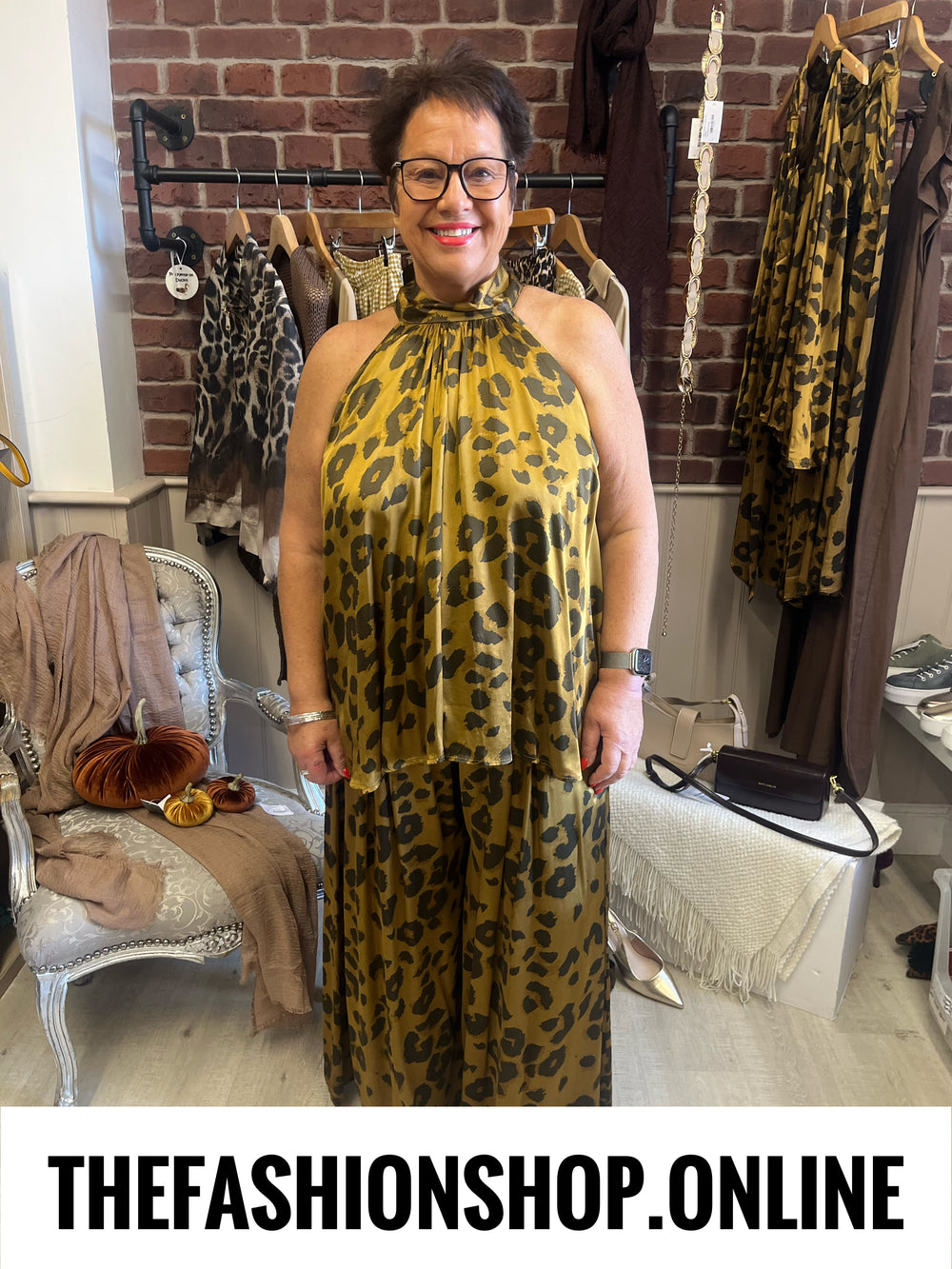 Esme gold and black leopard print trousers 10-16