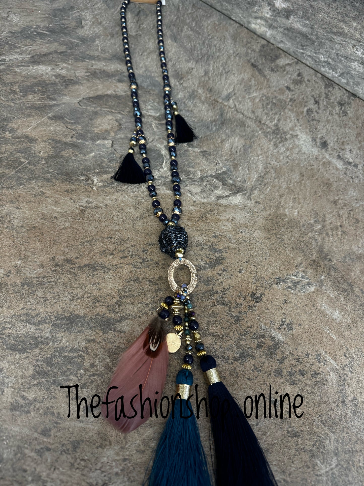 Navy Tassel Necklace