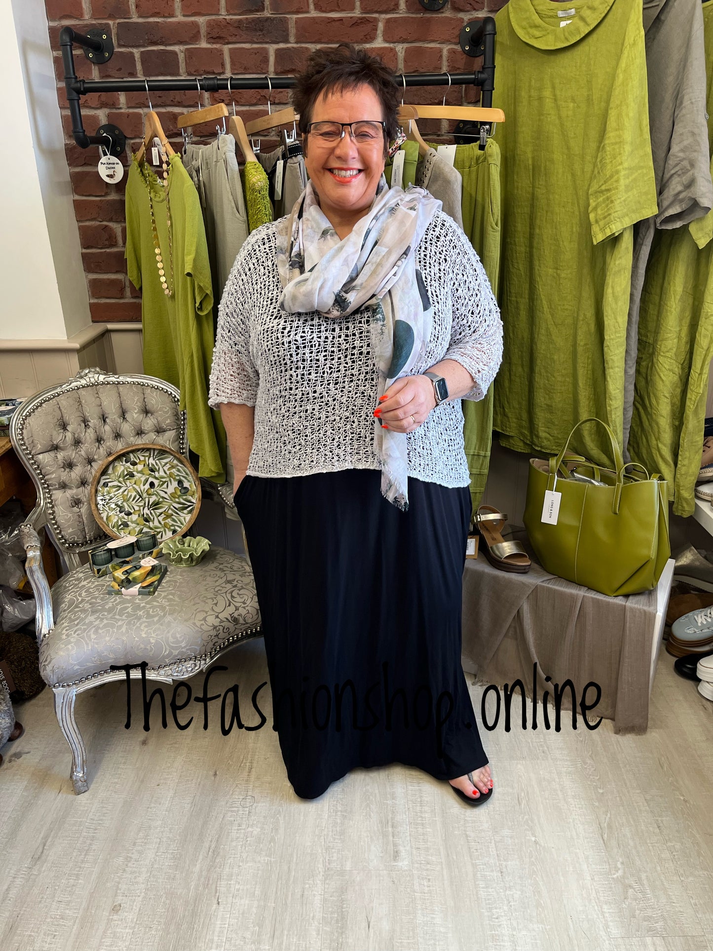 Silver popcorn open knit top 10-20