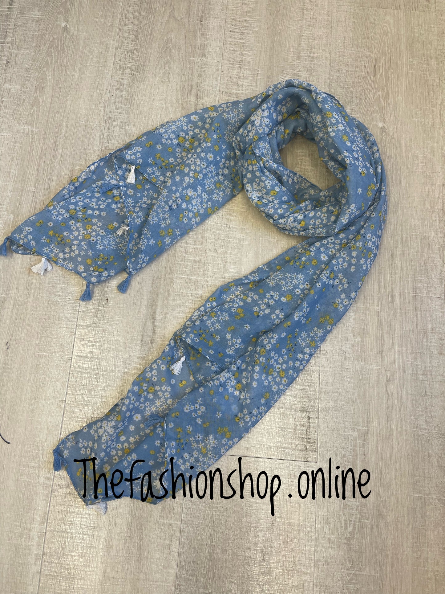 Light blue ditsy flowers scarf