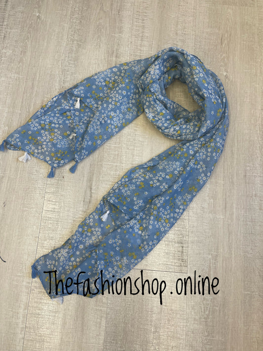 Light blue ditsy flowers scarf