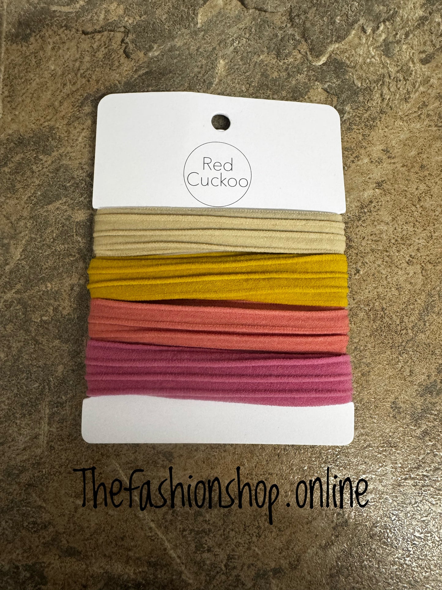 Red Cuckoo pink elastic hair ties four pack