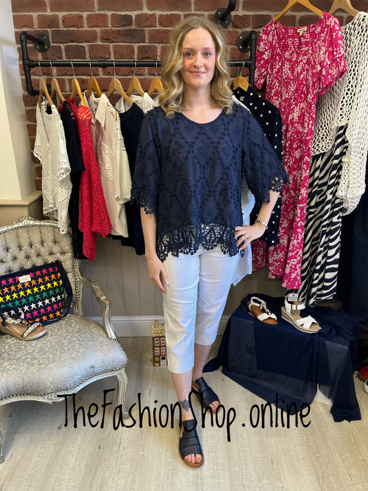 Eleanor navy lace hem top 10-16