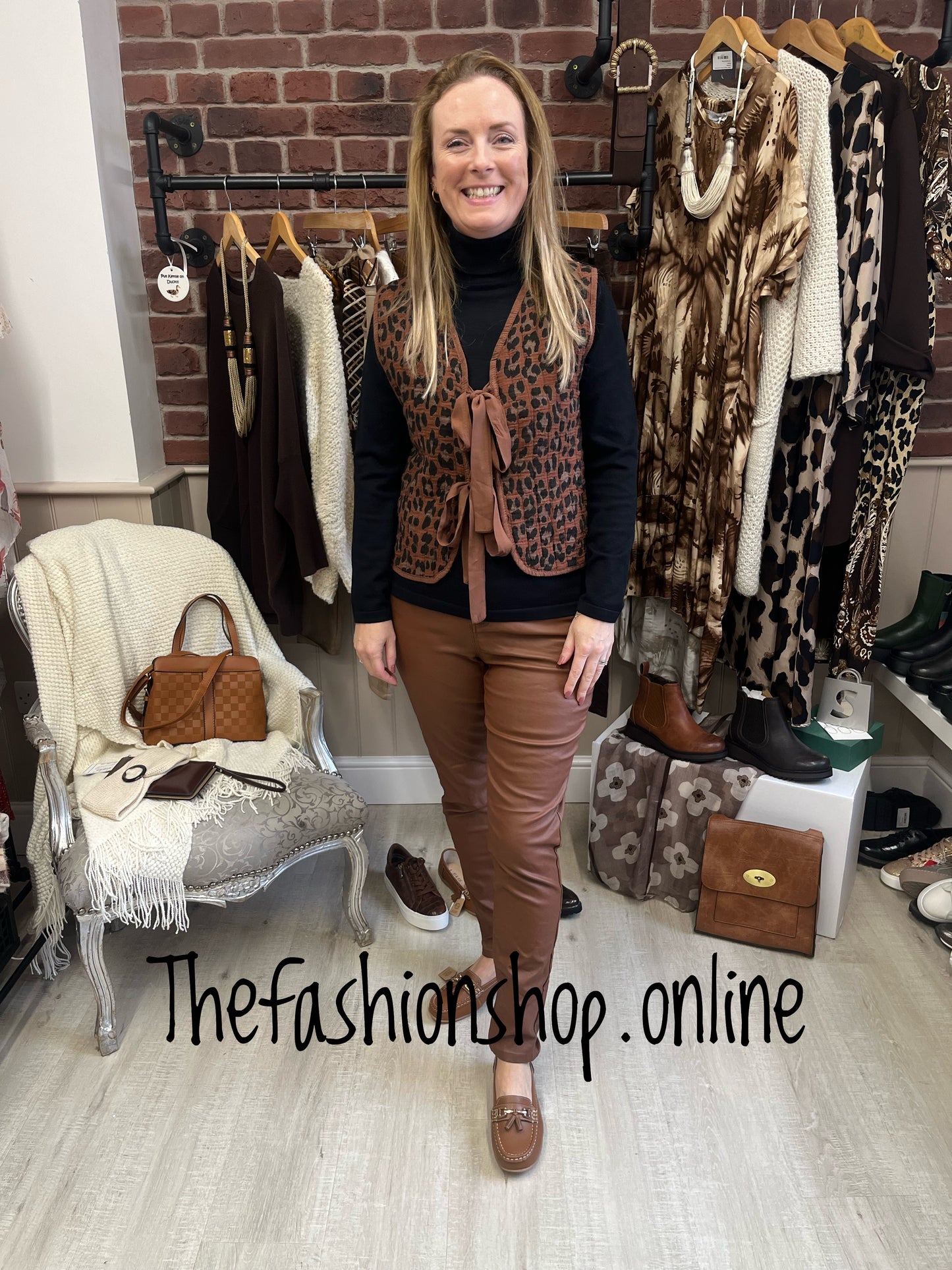 Rust leopard print tie front waistcoat 8-12