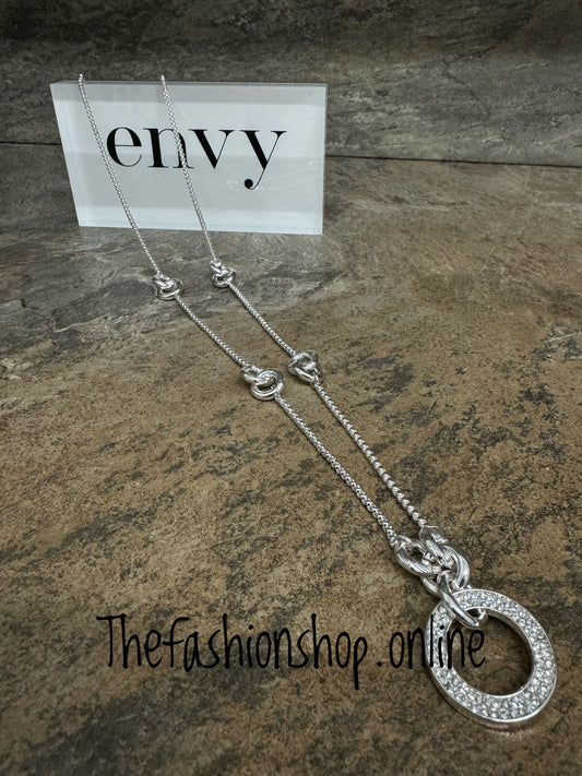 Envy long linked circle silver necklace