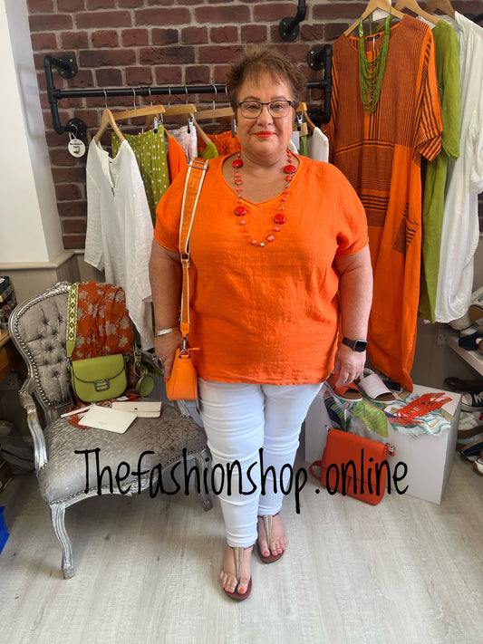 Kali orange high low linen top 16-22