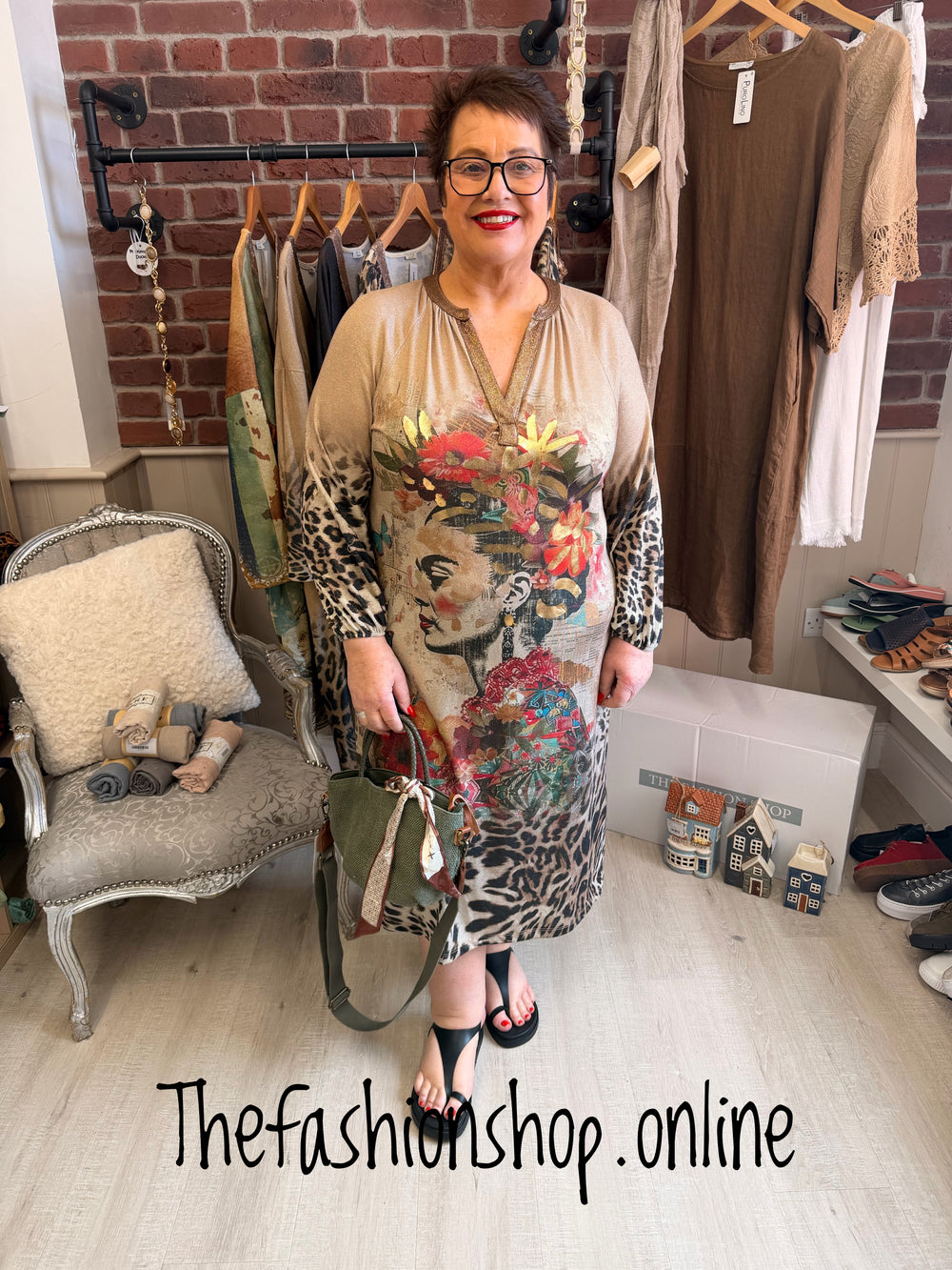 Frida and leopard print long sleeve shimmer dress 12-18