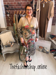 Frida and leopard print long sleeve shimmer dress 12-18