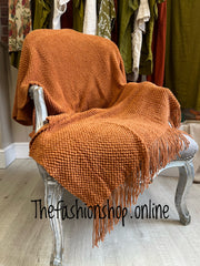 Waffle Knitted Throw in Rust 60x95 inches