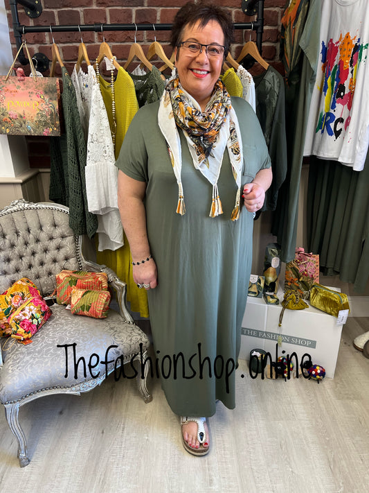 Khaki midi dress up dress down dress 16-26