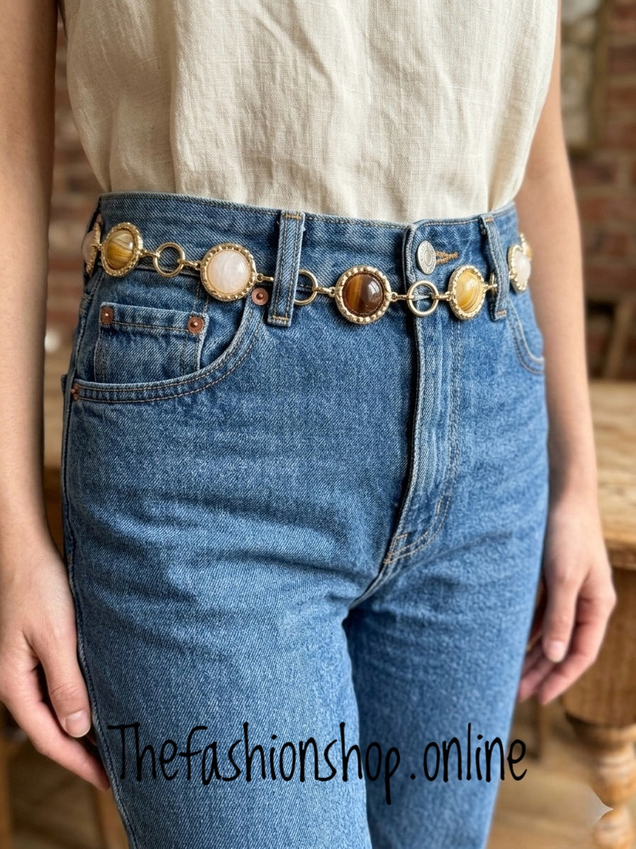 Marble and Gold Discs Chain Belt