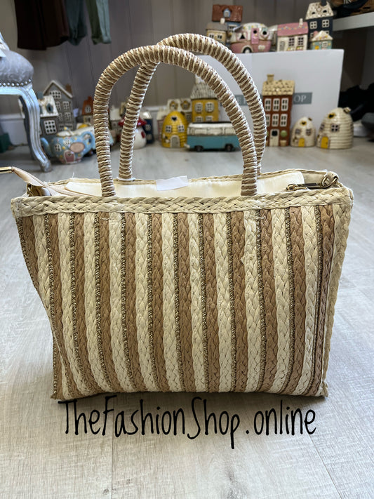 Bridget gold and cream striped tote bag