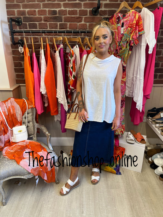 Millie white linen mix top 8-14