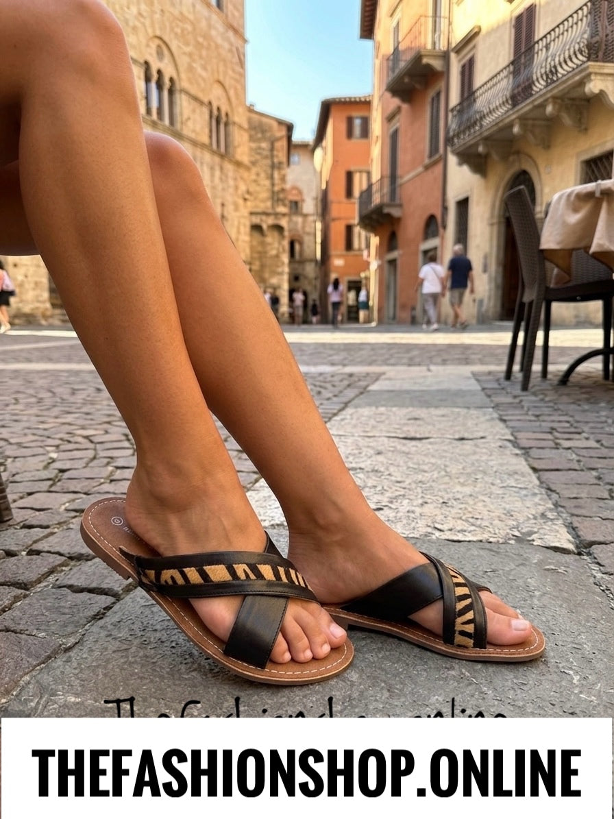 Anthena black and camel leather mules sizes 3-8 (36-41)