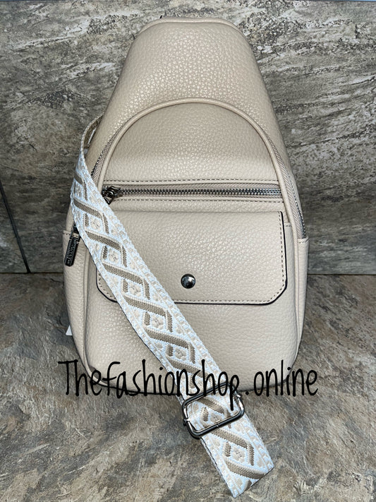 Beige multi pocket sling bag