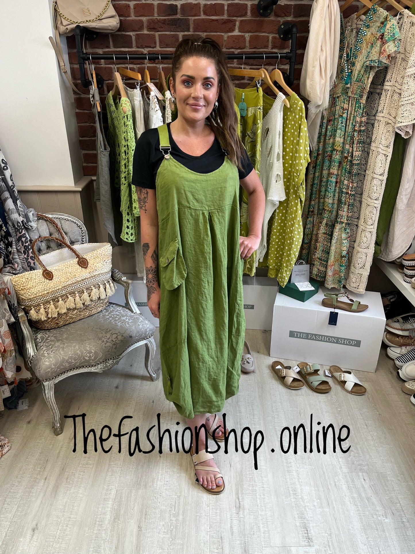 Lime linen funky pinafore dress 8-14