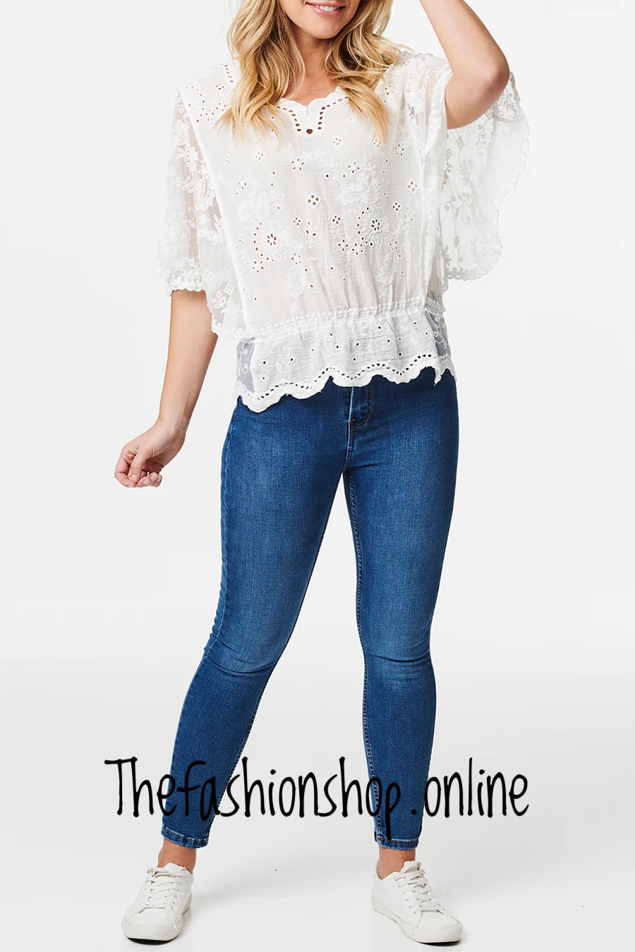 Stella Morgan broderie anglaise white peplum blouse sizes 8,10,12