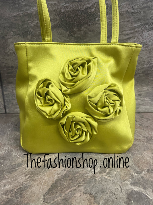Lime flower detail sateen bag