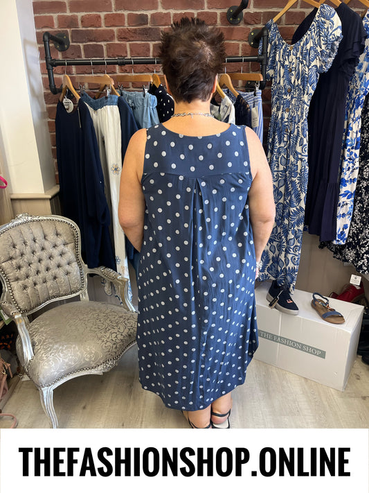 Ellen navy polka dot dress 14-20