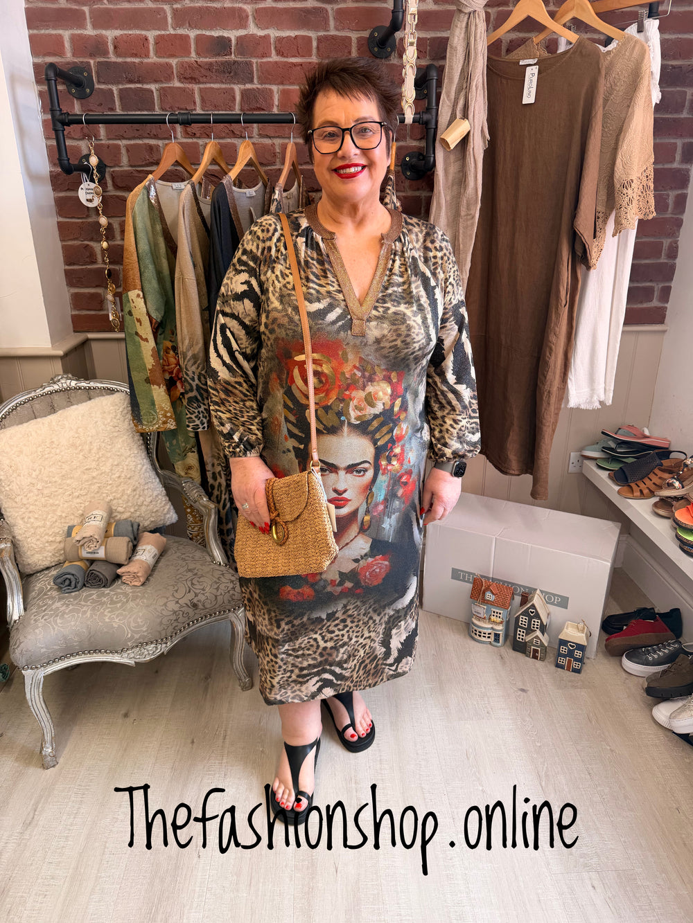 Frida and animal print long sleeve shimmer dress 12-18