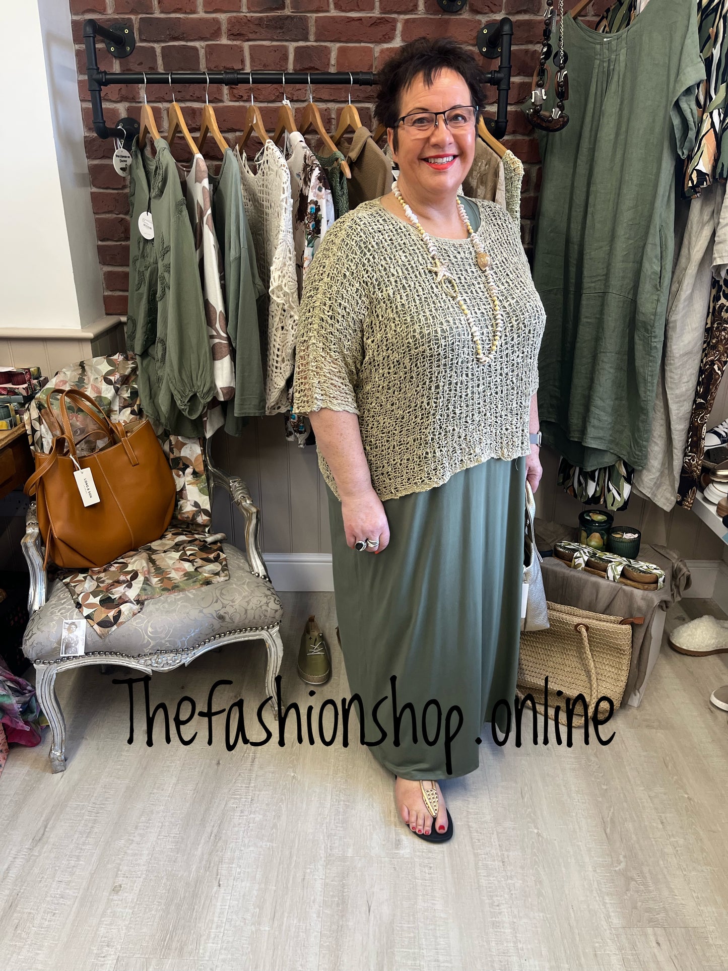Taupe popcorn open knit top 10-20