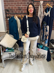 Sophie navy wool mix knitted jumper 8-16