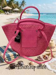 Beach Woven Tote Bag In Hot Pink