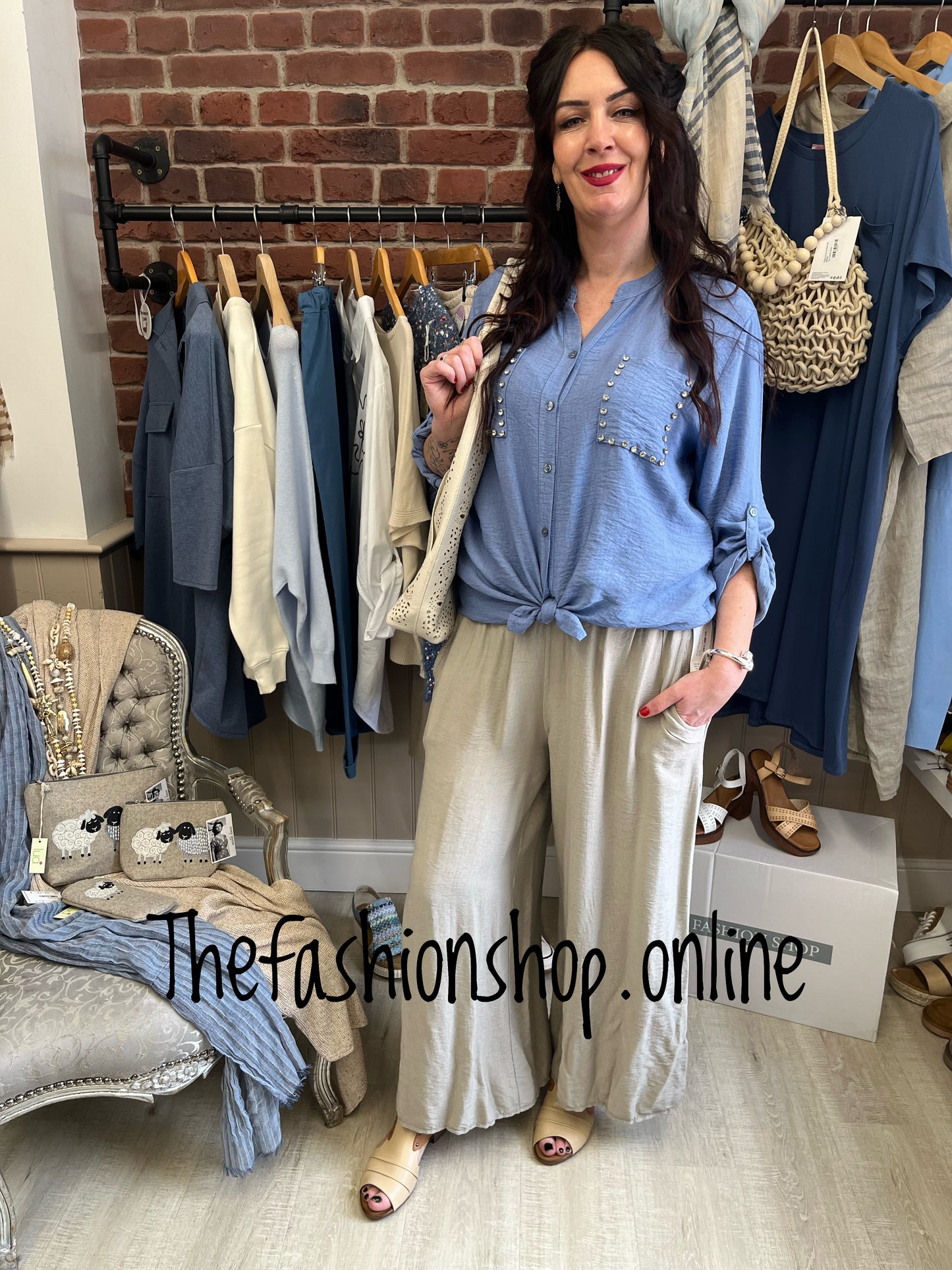 Maggie denim blue studded shirt 10-16