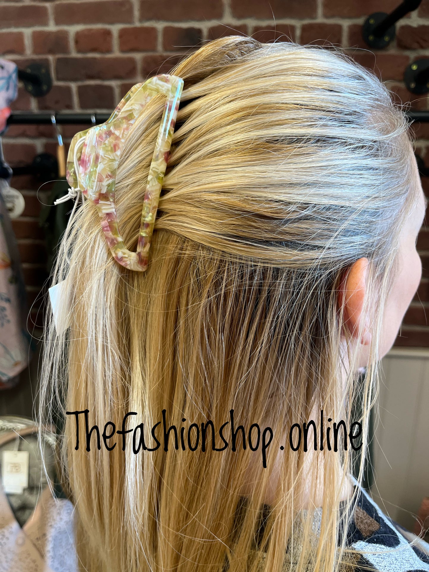 Pink and green oval claw clip